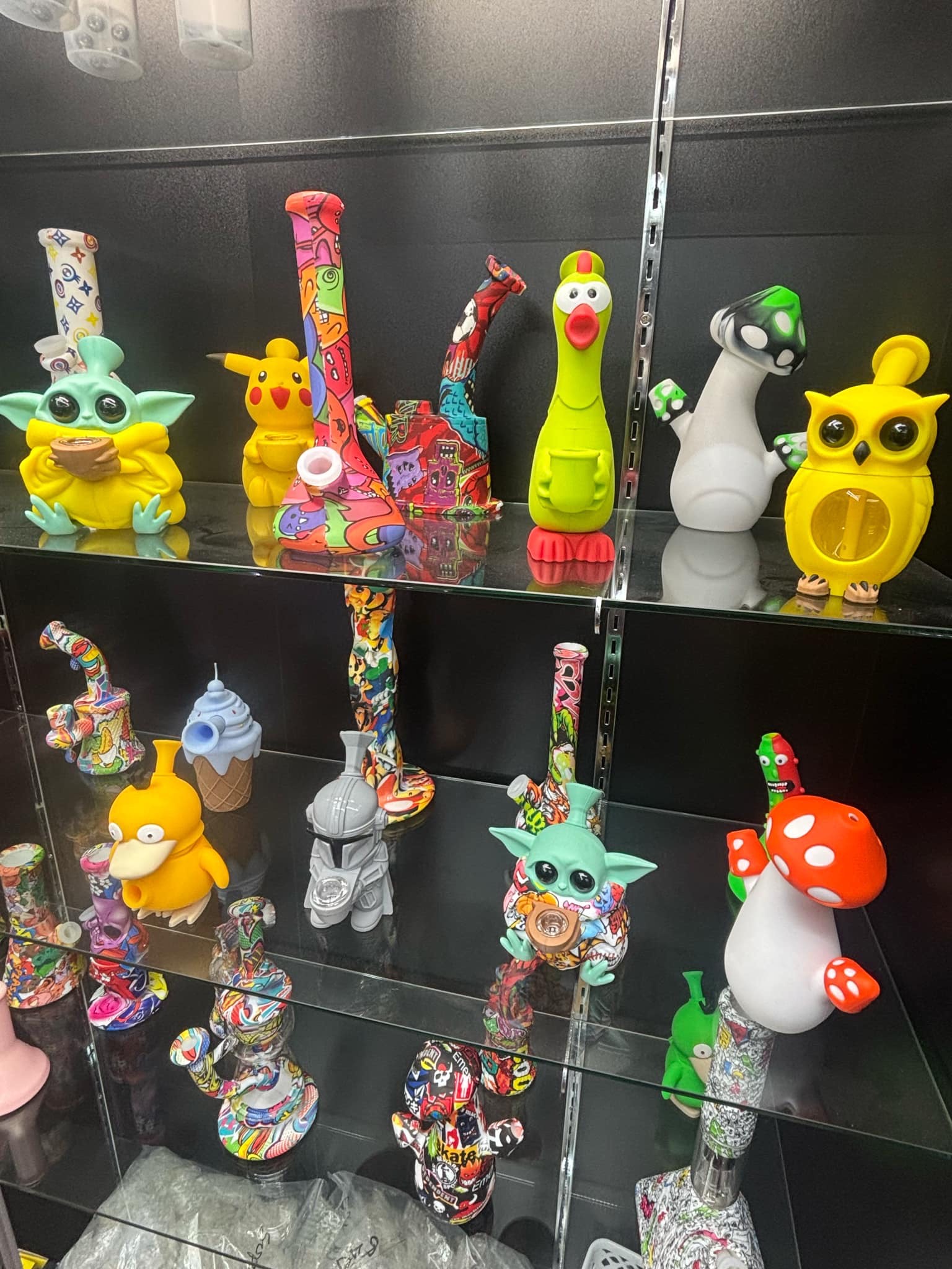A display case filled with lots of toys